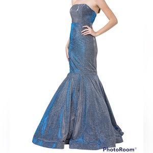 Barbie Long Mermaid Strapless Royal Blue Formal Prom Dress Size M